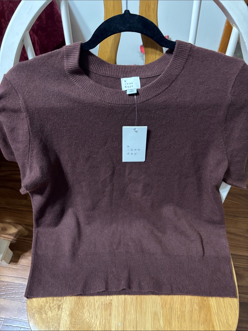 a new day Short Sleeve Knit Top in Chocolate Brown